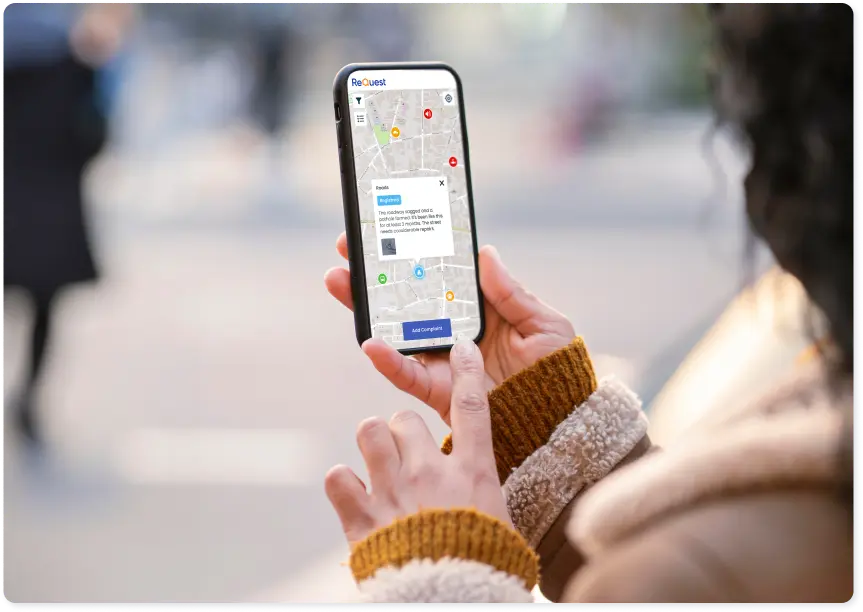 A person using ReQuest by Quarticle to send a complaint.